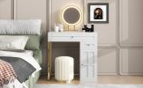 31.5" Makeup Vanity Desk with Lighted Mirror, Luxury Dressing Table with 2 Drawers and 1 Cabinet, 3 Lighting Modes Available for Bedroom, White-Gold