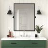 36"*24"Iron Right-angled Rectangular Black Rotating Hardware Wall Mirror Decorative Bathroom Mirror with Elegant Scalloped Design