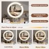 31.5" Makeup Vanity Desk with Lighted Mirror, Luxury Dressing Table with 2 Drawers and 1 Cabinet, 3 Lighting Modes Available for Bedroom, White-Gold