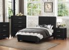 Contemporary Durable Black Faux Leather Covering 1pc Chest of Drawers Silver Tone Bar Pulls Stylish Furniture