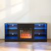 TV Stand Electric Fireplace TV Stand with Glass Shelves