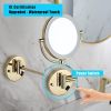 8 Inch LED Wall Mount Two-Sided Magnifying Makeup Vanity Mirror 12 Inch Extension Gold Finish 1X/3X Magnification Plug 360 Degree Rotation Waterproof