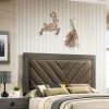Contemporary 1pc Queen Size Bed Bedroom Furniture Upholstered Headboard Rubberwood 1pc Bedframe Gray Finish