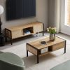 54.33" Rattan TV cabinet with variable color light strip, double sliding doors for storage, adjustable shelf, metal legs, TV console for living room