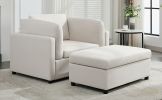 Modern Oversized Armchair with Ottoman, Single Sofa with Lumbar Support, Accent Chair, Reading Chair for Bedroom, Living Room, Cream