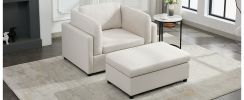 Modern Oversized Armchair with Ottoman, Single Sofa with Lumbar Support, Accent Chair, Reading Chair for Bedroom, Living Room, Cream