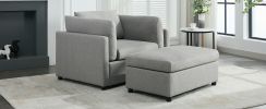 Modern Oversized Armchair with Ottoman, Single Sofa with Lumbar Support, Accent Chair, Reading Chair for Bedroom, Living Room, Light Grey
