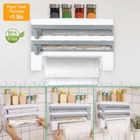 Magnetic Plastic Cling Film Dispenser With Cutter, Refillable Aluminum Foil And Plastic Cling Film Storage Box For Kitchen (Color: grey)