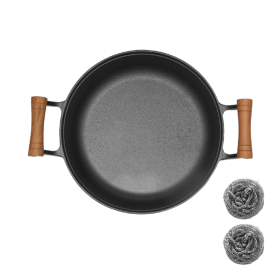 WANGYUANJI 11.8Pancake Griddle With Wooden Handle, Cast Iron Skillet, Uncoated Pan For Home, Thickened Non-Stick Skillet, Multi-Purpose Skillet W (Color: black)